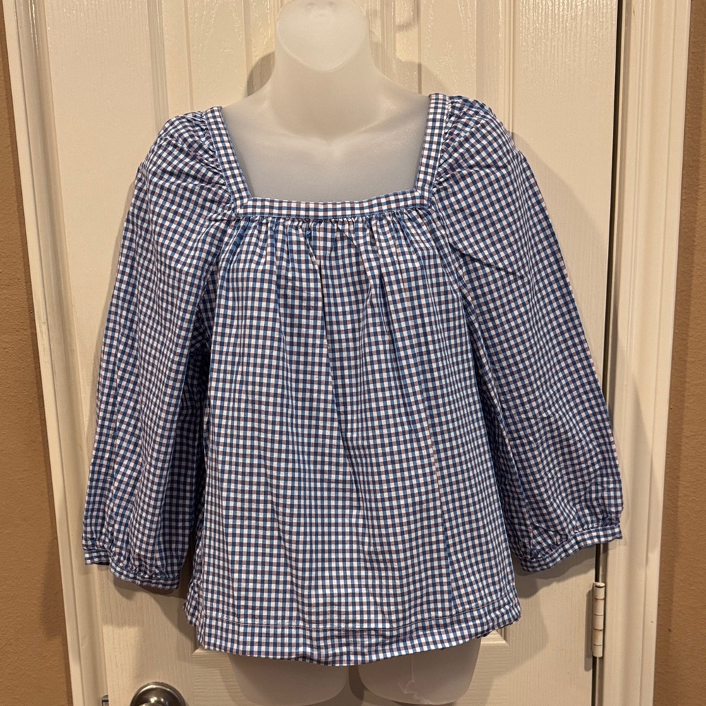 J Crew Gingham Plaid Popover Blouse. Sz 8